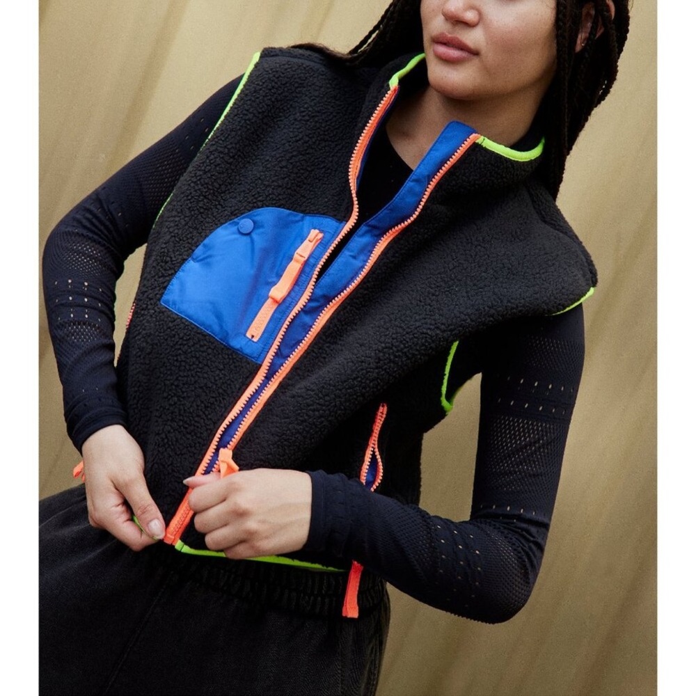 Free People Black Vest with Blue and Neon Highlights